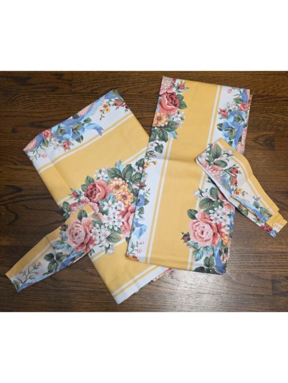Vintage Croscill Curtains 2 Panel drapes Princess Yellow Stripe Roses 38x84